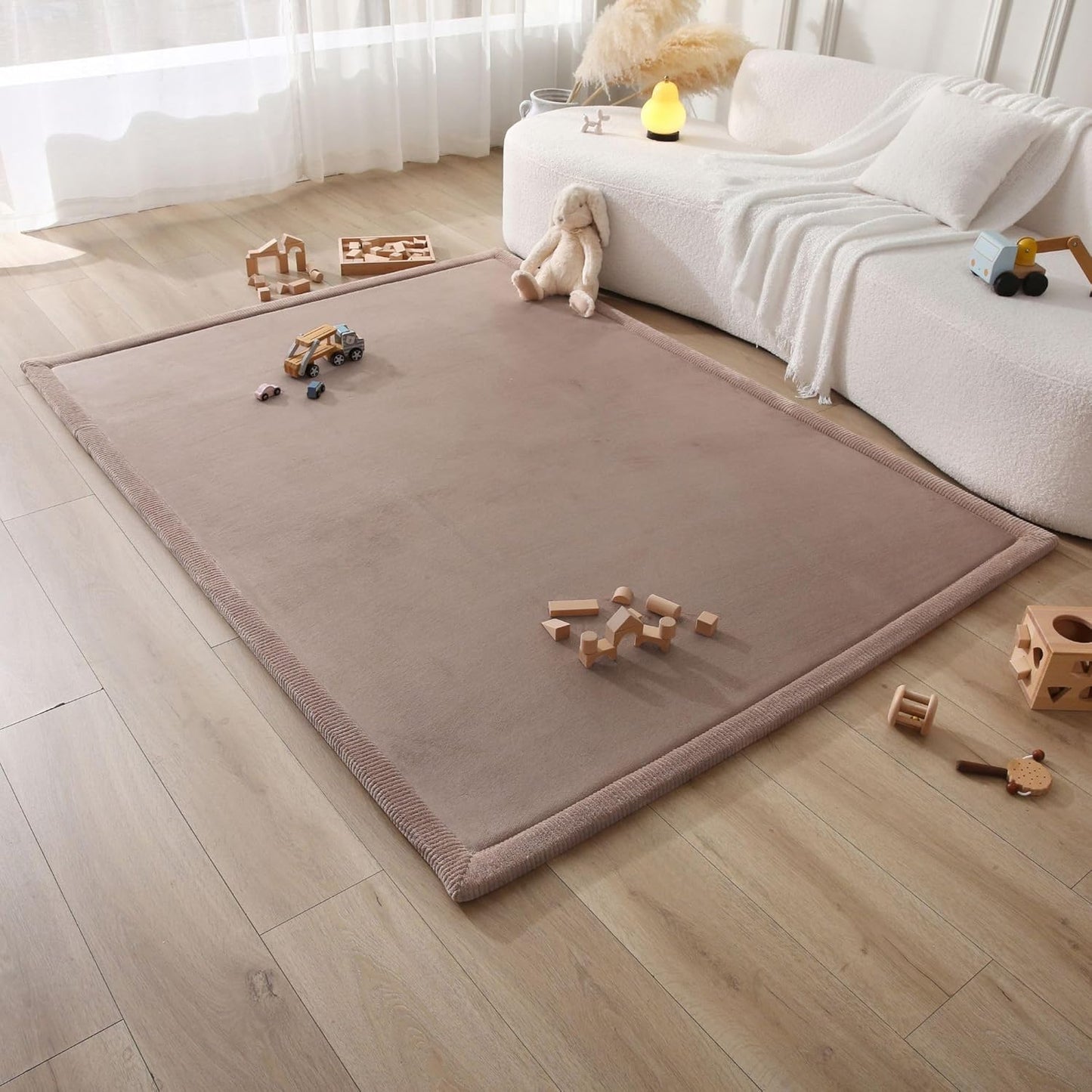 Hakuna Matte CloudSoft Mat for Floor 60" x 80" Beige – Coral Velvet Memory Foam Rug – Non-Slip, Water-Resistant