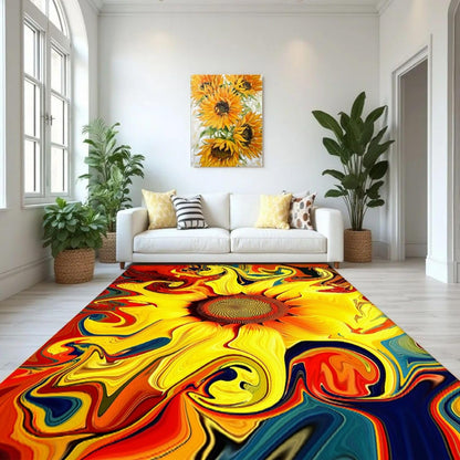 You are My Sunshine Sunflower Area Rug 6x8ft Beautiful Bee Butterfly Rug Indoor Low Pile Non-Shedding Carpet for Contemporary Retro Living Room Bedroom Yoga Mat Washable Non-Slip Rugs