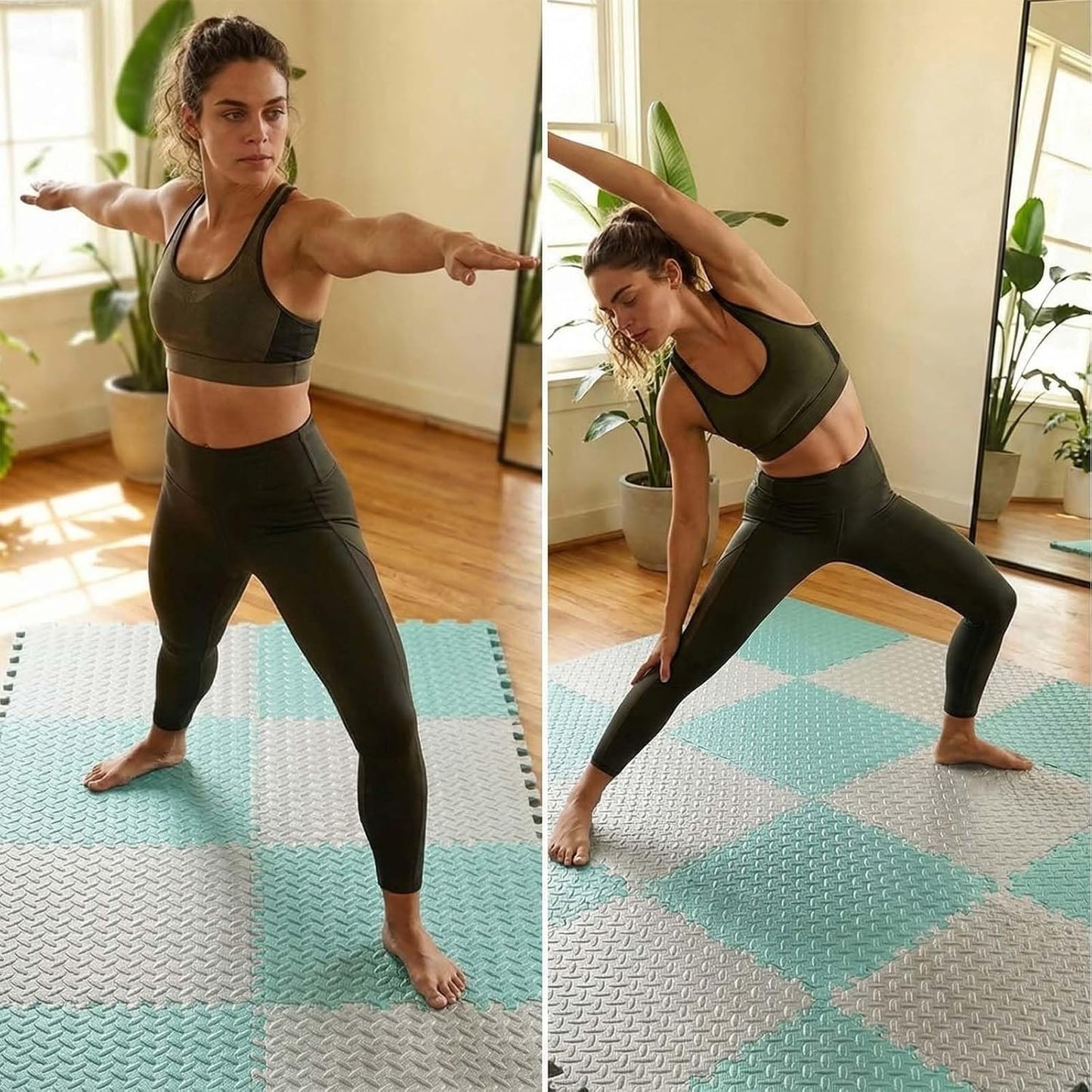 18 Tiles Puzzle Exercise Mat, 12.6" x 12.6" x 0.4", 18 Sq Ft EVA Interlocking Foam Floor Tiles, Non-Slip, Protective, Water-Resistant Flooring for Home Gym & Workout Equipment