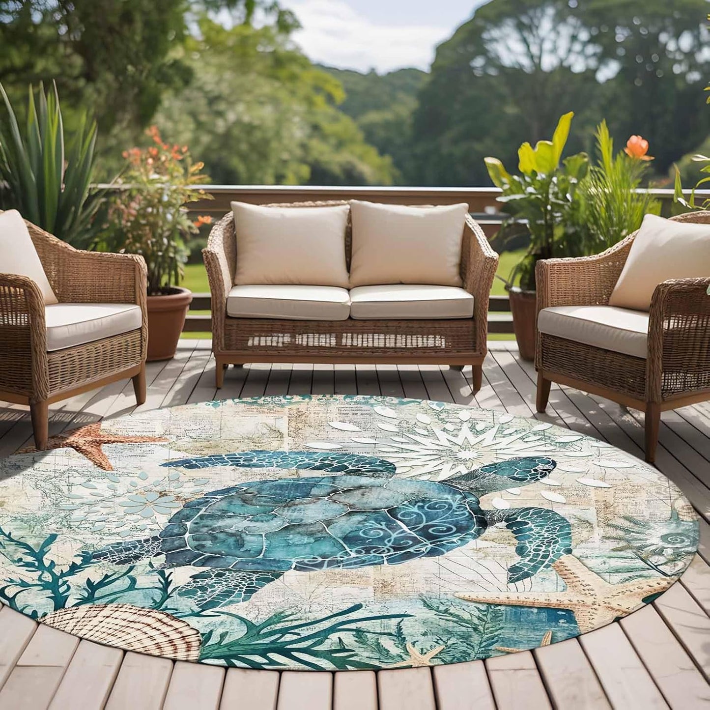 Libaoge Round Area Rugs 3 ft Indoor Aloha Mats Sea Turtle Ocean Animal Nautical Map Soft Living Room Bedroom Unique Carpet Woman Yoga Mat Home Decor