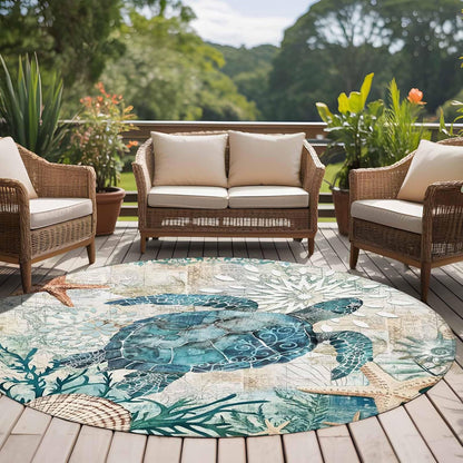 Libaoge Round Area Rugs 3 ft Indoor Aloha Mats Sea Turtle Ocean Animal Nautical Map Soft Living Room Bedroom Unique Carpet Woman Yoga Mat Home Decor