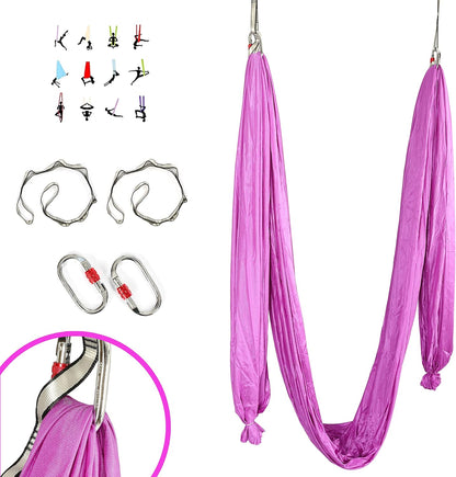 HECASA Aerial Silks Yoga Swing Set, Aerial Yoga Hammock w/Daisy Chain for Home, Inversion Exercises, Strength Training and Starter Kit