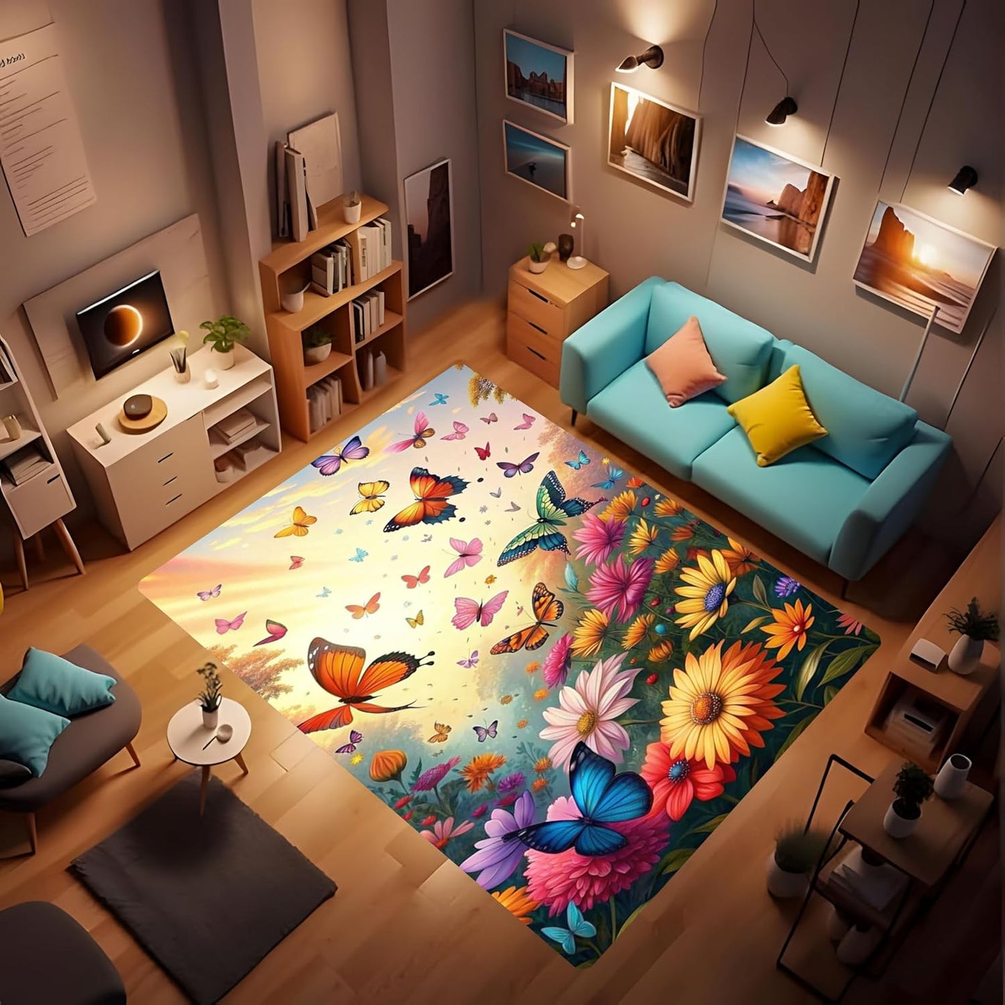 Butterfly Carpet Area Rug - Lovely Butterflies Printed Carpets for Kids Butterfly Theme Living Room Indoor Bedroom Decor Soft Polyester Yoga Mat 2'x3'