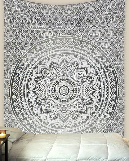 THE ART BOX Original Gold Tapestry Wall Hanging Mandala – Cotton Throw Tapestry – Boho Bedding White and Gold Medium Bedspread 54x60 Inches – Meditation & Yoga Rug Mat