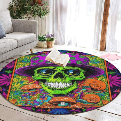 Machine Washable Modern Round Area Rug, Room Sofa Yoga Soft Round Carpet, Home Decor Non Slip Kitchen Office Circle Rug Trippy Rainbow Mushroom Tie Dye Art, 60inch