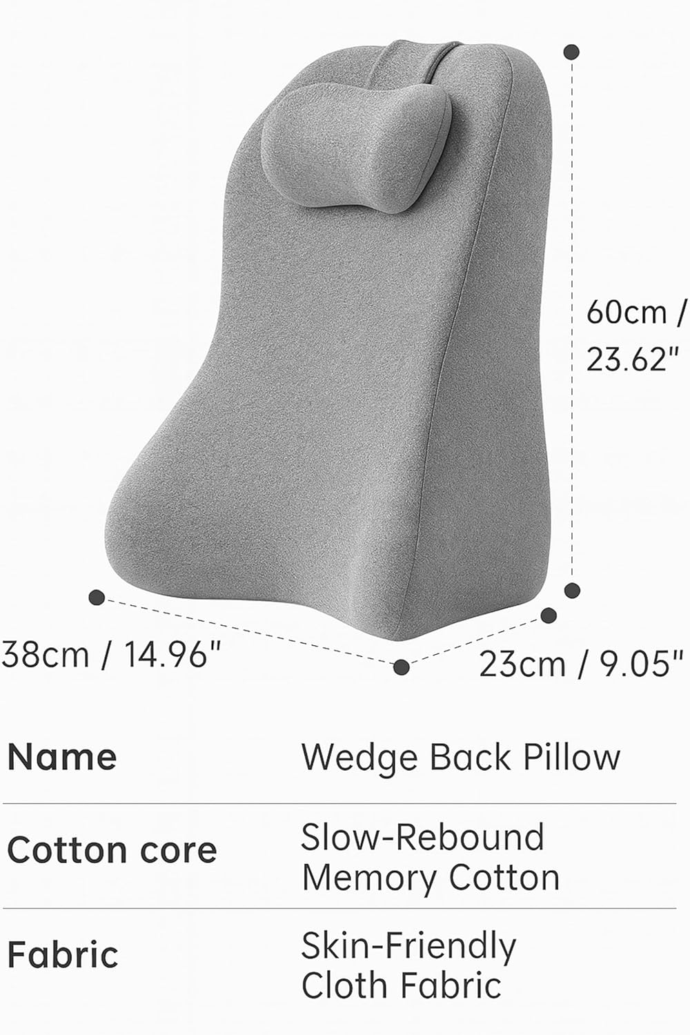 Back Wedge Pillow for Sofa — Reading Wedge Pillow, Lumbar Support Pillow for Couch, Reading, Gentle Support for Yoga, Relaxing & Nighttime Rest | Acid Reflux & Back Discomfort (Light Gray)