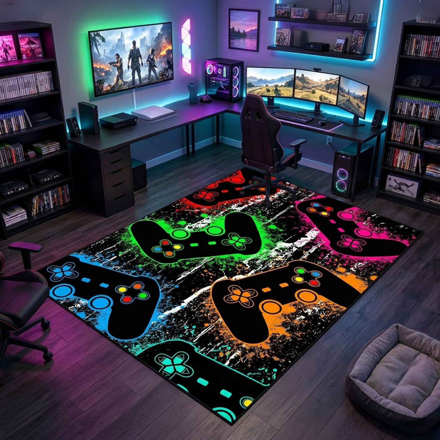 Game Controller Rugs for Bedroom Boys Living Room Gamer Gamepad Red Carpets Floor Mat Player Indoor Mats Gaming Art Design Home Decor Crystal Doormat Yoga Mats 3'x5'