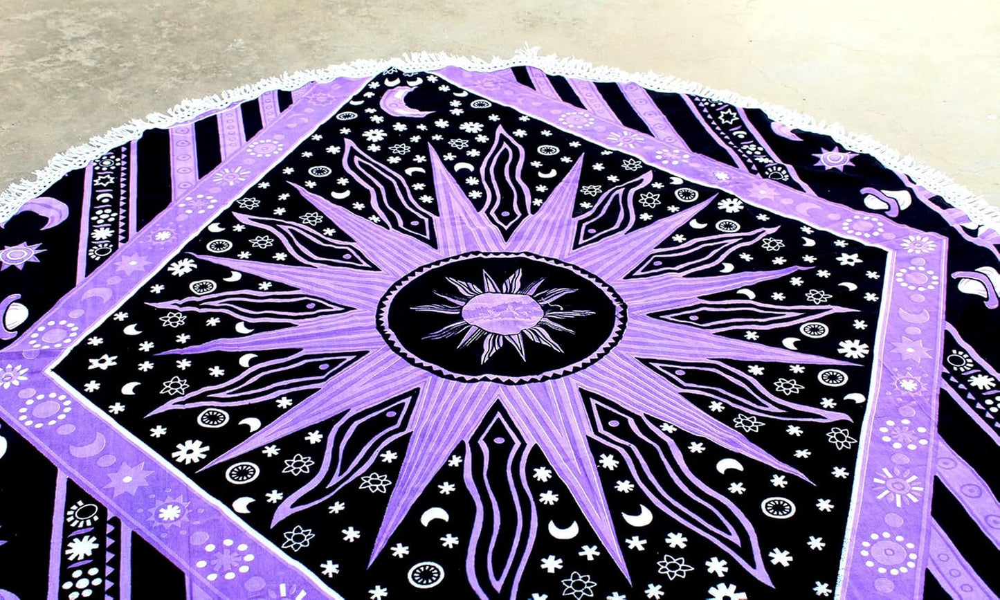 Mandala Round Beach Tapestry Boho Hippie Blanket Bohemian Large Table Cloth Home Decor Yoga Mat Meditation Picnic Rug Throw Hippy Gypsy Tablecloth Roundie (42 Inches, Orange And Blue)
