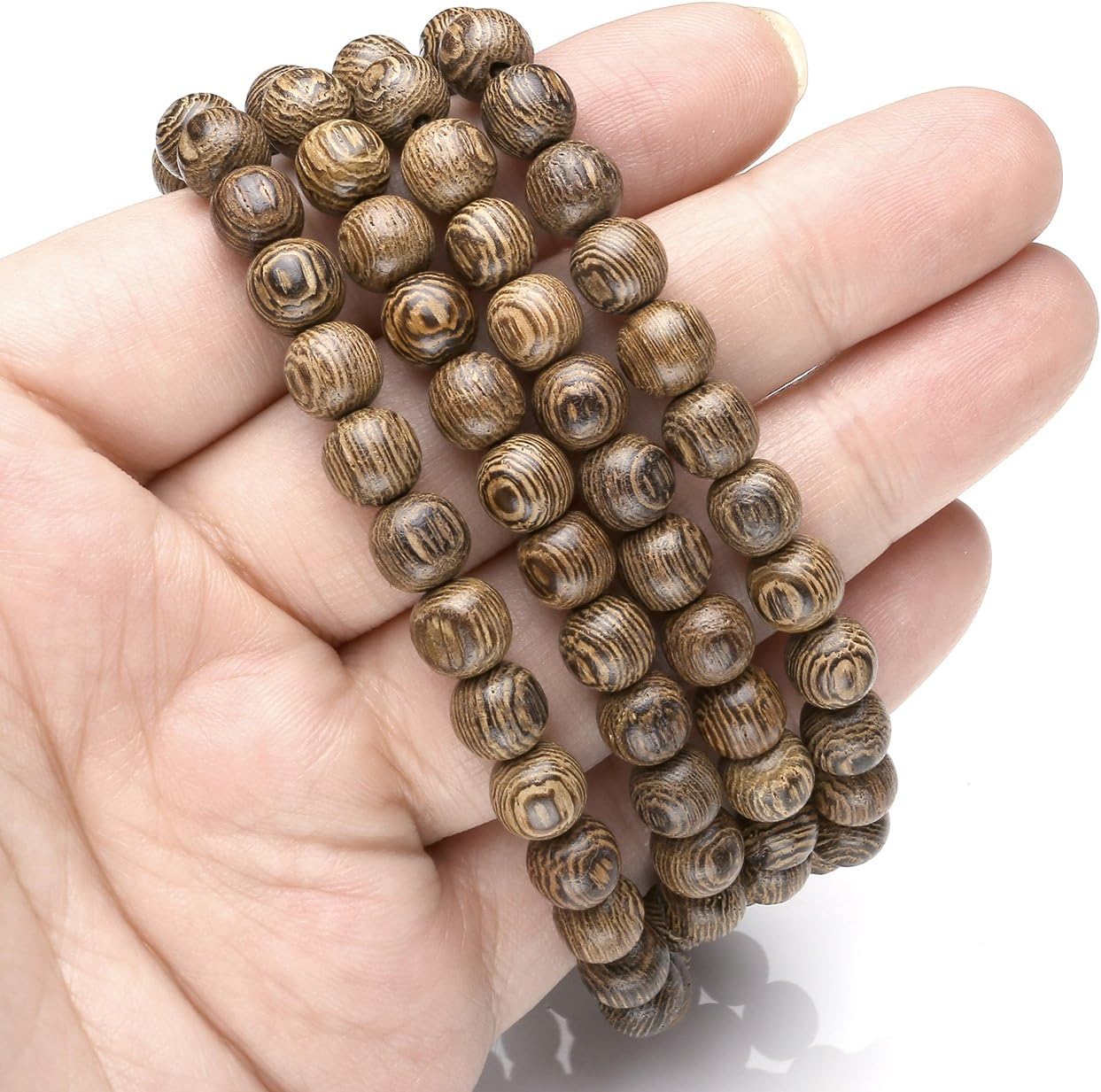 Top Plaza Unisex 108 Natural Wood 6mm 8mm Beads Bracelet Buddhist Rosary Mala Necklace(8mm Sandalwood Duobao)