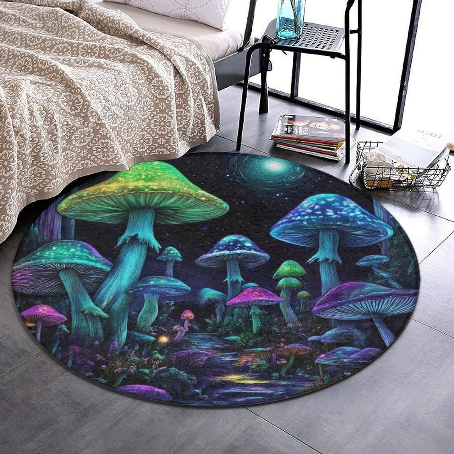 Home Decor Non Slip Kitchen Office Circle Rug, Machine Washable Modern Round Area Rug, Room Sofa Yoga Soft Round Carpet Purple Galaxy Trippy Space Astronaut Art, 36inch