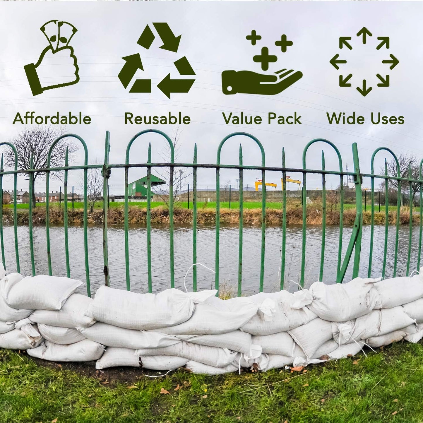 AK TRADING CO. 14" x 26" Poly Sandbags W/UV Protection & Built-in Ties - Flood Water Barrier - Tent Sandbags - Orange