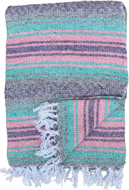 Del Mex Classic Mexican Blanket, Large Authentic Woven Falsa Throw (70"x50"), Artisan Southwest Décor for Beach, Yoga, Outdoors (Lavender)