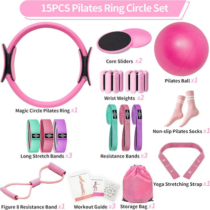 DICYWUDI Pilates Essentials Kit for Home Women, Pilates Equipment for Workouts, 6 Fabric Resistance Bands, 12 Inch Magic Circle Yoga Ring, Mini Exercise Ball, Great Exercise Equipment