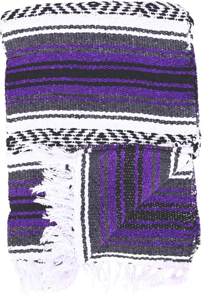 Del Mex Classic Mexican Blanket, Large Authentic Woven Falsa Throw (70"x50"), Artisan Southwest Décor for Beach, Yoga, Outdoors (Lavender)