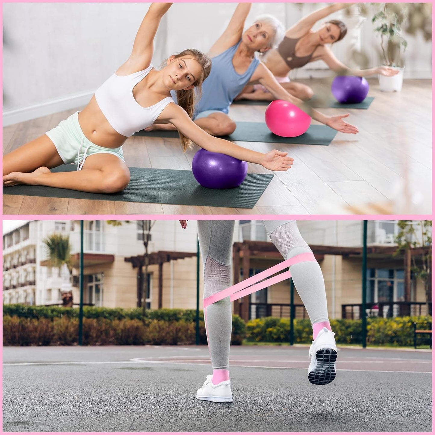 Poen Pilates Equipment Kit for Home Workout Pilates Ring and Ball Set for Women 12'' Circle Yoga Fitness Essentials Kit with Resistance Bands, Yoga Strap, Socks,Bag
