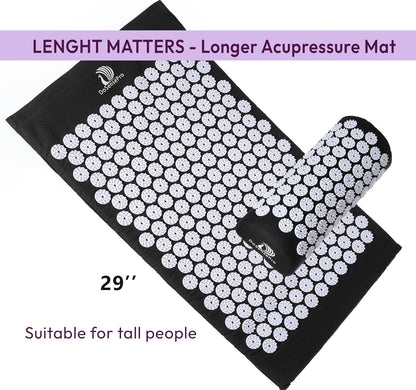 Acupressure Mat & Pillow Set – Extra-Long 29” Acupressure Therapy for Back & Neck Pain Relief, Sciatica, Stress Relief & Sleep Support – Includes Carry Bag & Hot/Cold Pack (Purple)