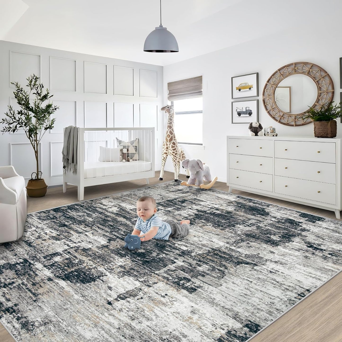 XLUEZ 8x10 Area Rugs for Living Room, Washable Modern Abstract Large Area Rug Neutral Soft Non Slip Kids Rug Stain Resistant Indoor Carpet for Bedroom Nursery Dining Children's Room(Blue, 8'x10')