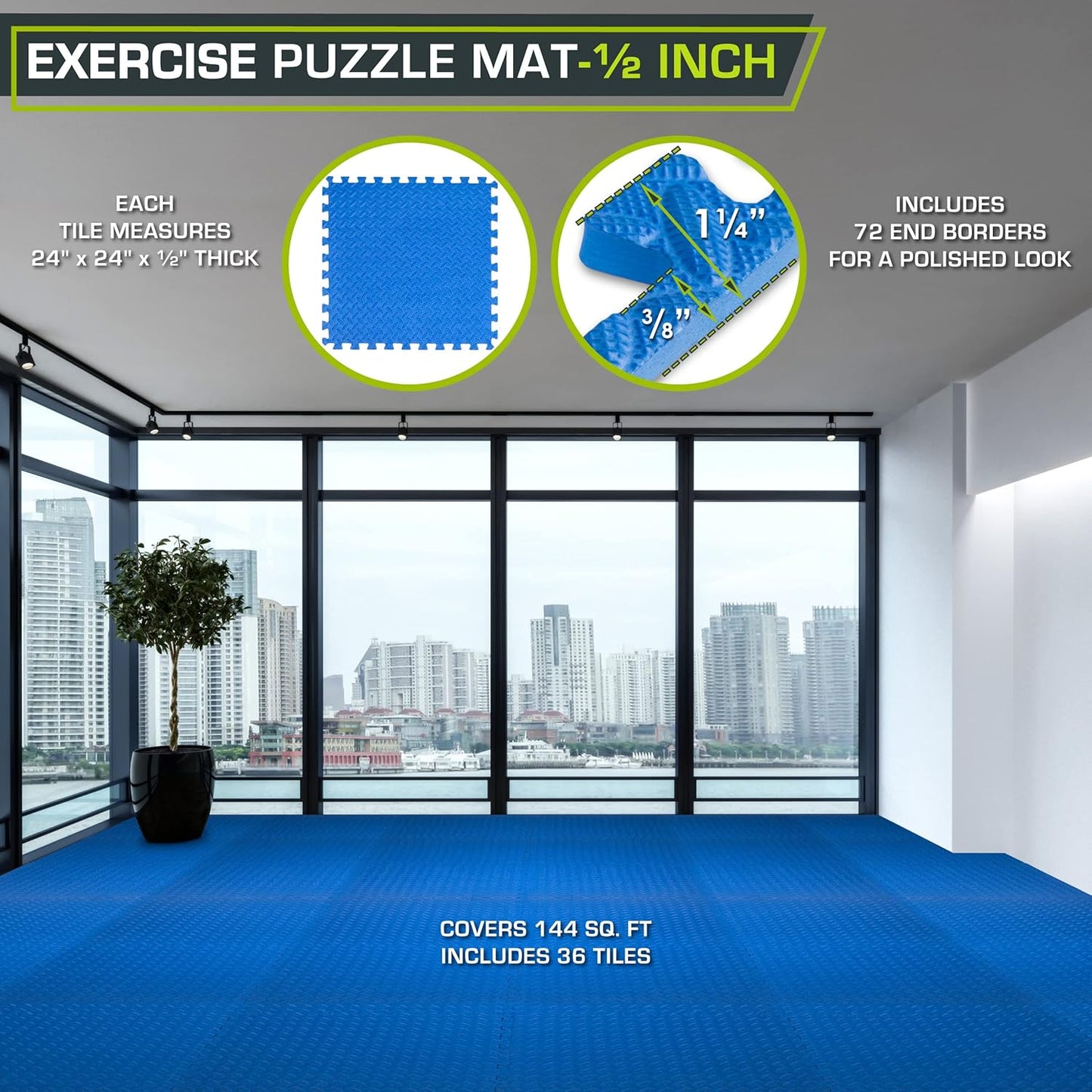 ProsourceFit Exercise Puzzle Mat ½-inch, EVA Interlocking Foam Floor Tiles for Home Gym, Workout Equipment, Kids Play Areas, Black, 24 SQ FT - 6 Tiles