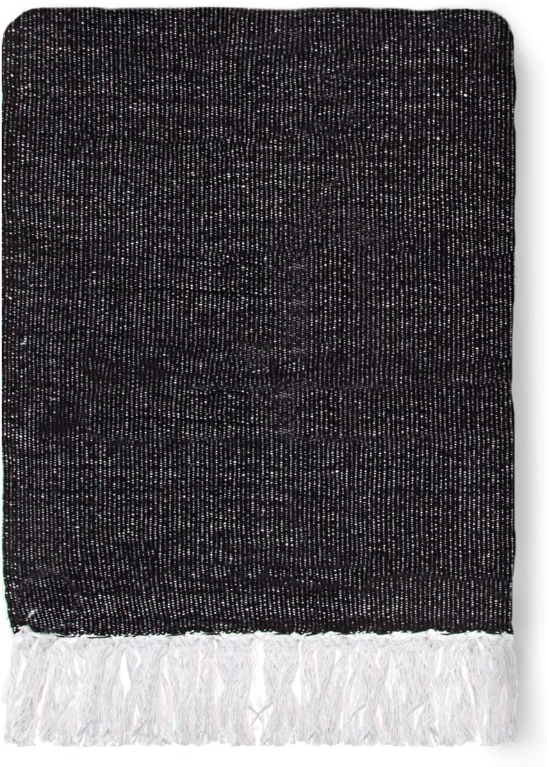 Americanflat 50x70 Authentic Mexican Throw Blanket - Falsa Blanket - Soft Cotton Throw Blankets for Indoor or Outdoor - Use for Yoga, Meditation, or Beach - Grey Stripes