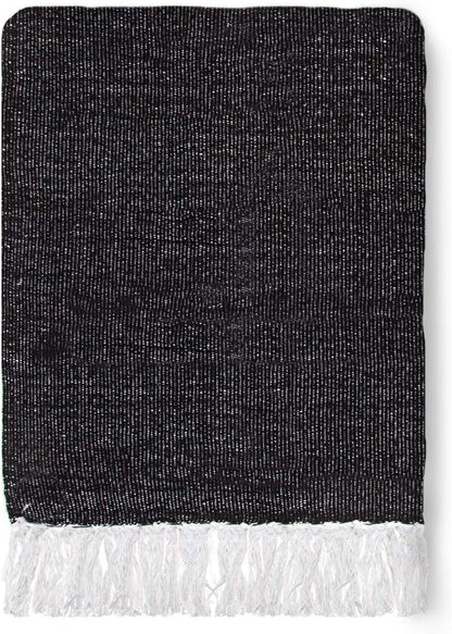 Americanflat 50x70 Authentic Mexican Throw Blanket - Falsa Blanket - Soft Cotton Throw Blankets for Indoor or Outdoor - Use for Yoga, Meditation, or Beach - Grey Stripes