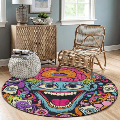 Home Decor Non Slip Kitchen Office Circle Rug, Machine Washable Modern Round Area Rug, Room Sofa Yoga Soft Round Carpet Purple Galaxy Trippy Space Astronaut Art, 36inch