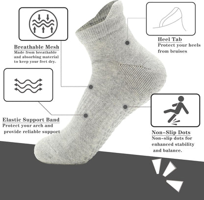 loudashuaiqi Grip Pilates Socks Non Slip Athletic Yoga Socks with Grips for Women Grippy socks for Hospital Workout Barre