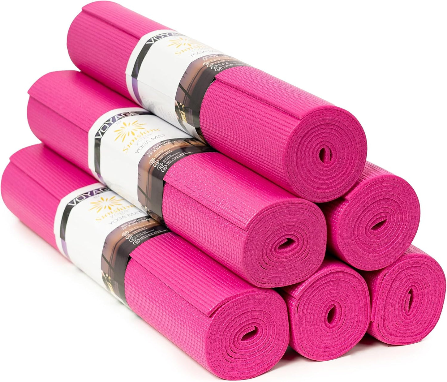 Voyage Yoga Mat, 6 Pack, 72" x 24" Professional Studio and Gym Bulk Yoga Mats, 5mm Thick, Durable, Anti-Tear, Non Slip Fitness and Exercise Mats