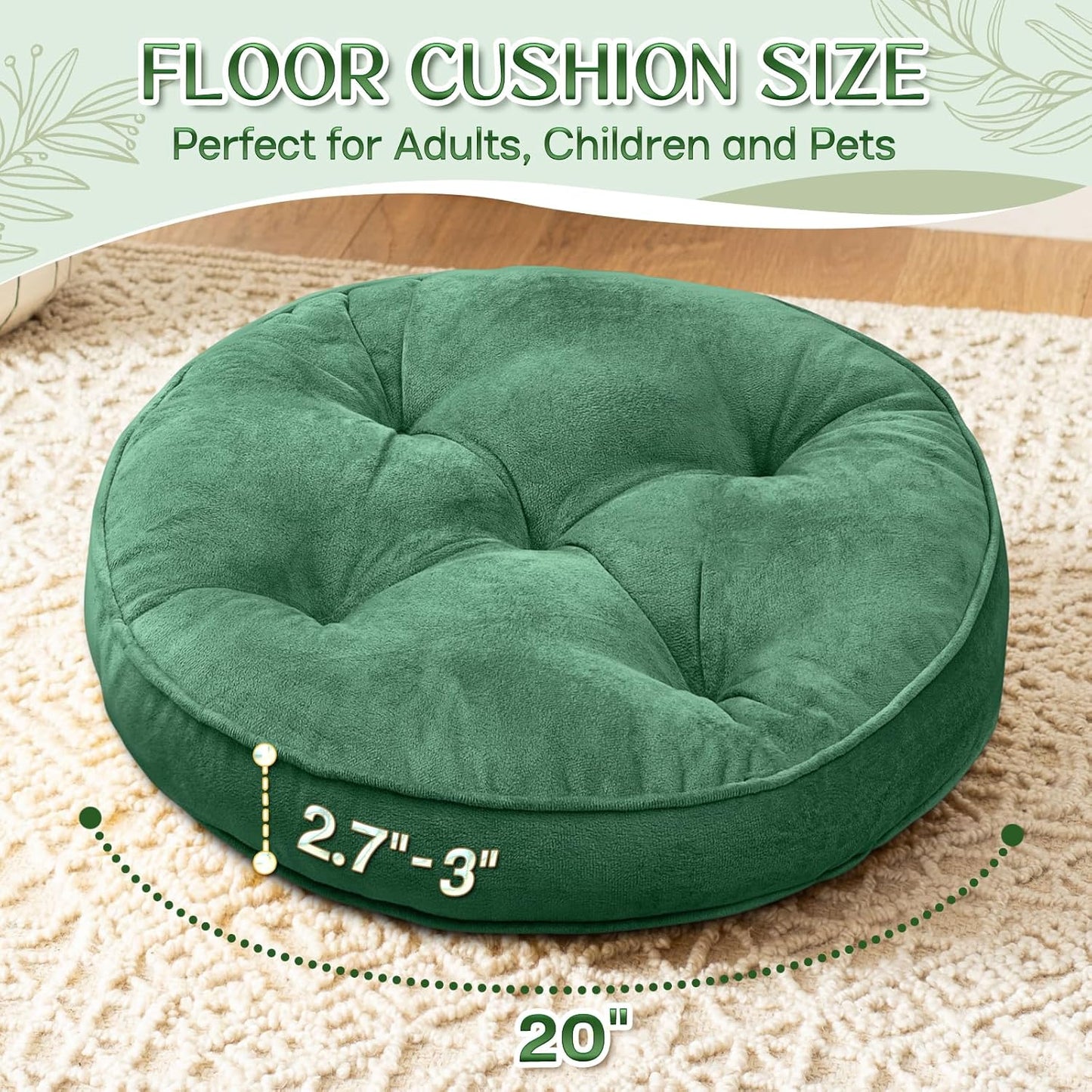 1 MIDDLE ONE Floor Pillow Set of 2, Memory Foam Meditation Cushion, Floor Cushions for Adults Sitting, Large Square Seat Cushions for Yoga, Living Room, 20x20 Inch (Grey)