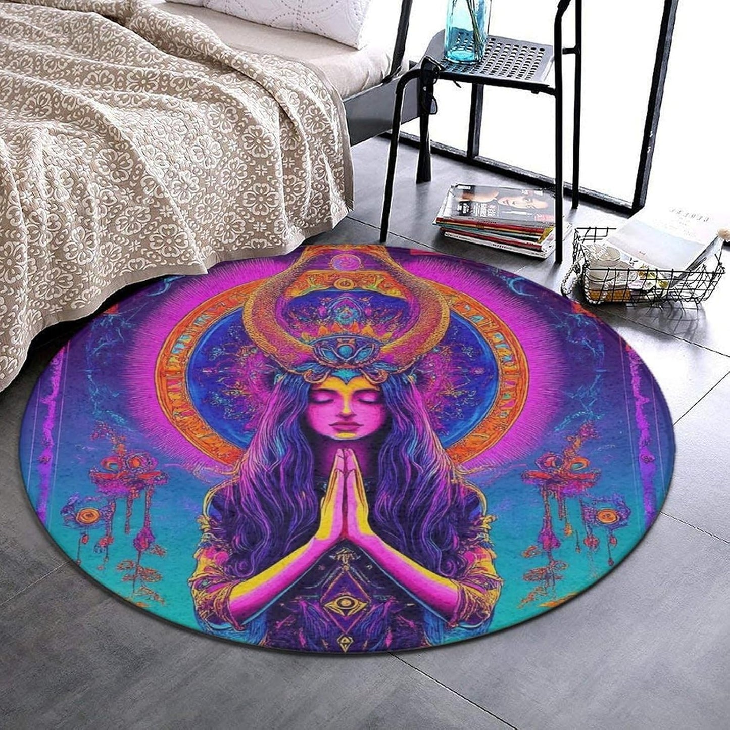 Home Decor Non Slip Kitchen Office Circle Rug, Machine Washable Modern Round Area Rug, Room Sofa Yoga Soft Round Carpet Purple Galaxy Trippy Space Astronaut Art, 36inch