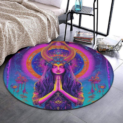 Home Decor Non Slip Kitchen Office Circle Rug, Machine Washable Modern Round Area Rug, Room Sofa Yoga Soft Round Carpet Purple Galaxy Trippy Space Astronaut Art, 36inch