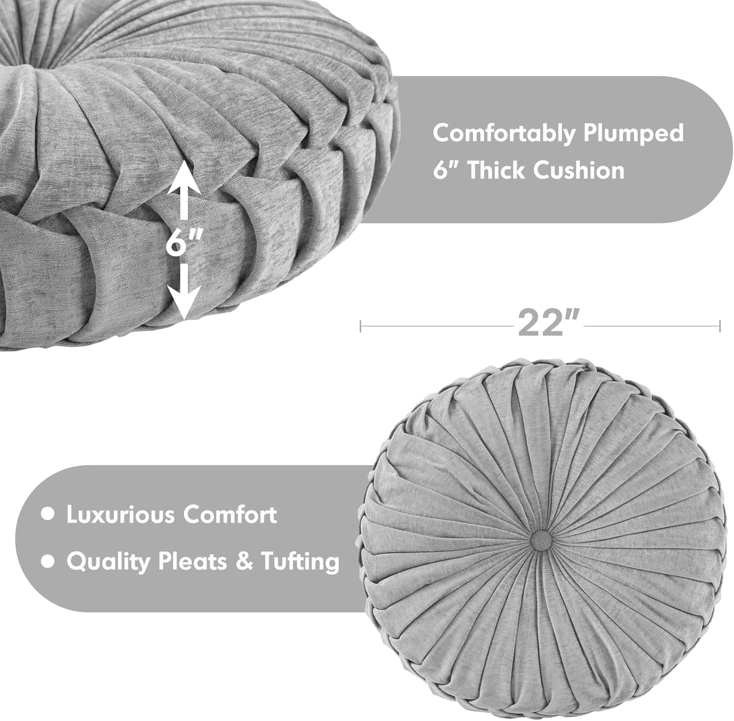 Intelligent Design Large Floor Pillow for Adults Yoga or Meditation Cushion with Handle, Floor Cushion for Board Games, Lustrous Chenille Tufted, Handsewn Scalloped Edge, Azza, 24" x 24" x 5" Yellow