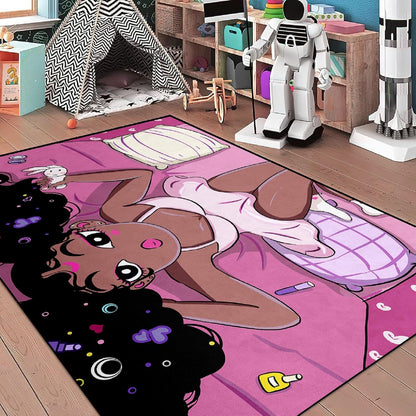 Black Girl Area Rug for Bedroom African American Rugs for Room Princess Carpet Kids Rugs for Bedroom African Girls Carpet for Living Room Teen Girls Yoga Mats, Pink, 4'×5'