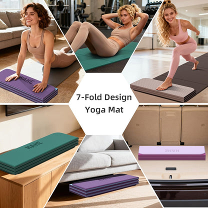 HAHE 7-Fold Design Extra Thick Yoga Mat 72"L x 24"W x 0.47",TPE Fitness Exercise Mats, Non-Slip Foldable Yoga Mat, High Density, Portable for Men & Women, Yoga, Pilates, Home Gym
