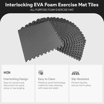 BalanceFrom Puzzle Exercise Mat 1" Thick, EVA Interlocking Foam Floor Tiles for Home Gym, Mat for Home Workout Equipment, Floor Padding for Kids, Black, 24 in x 24 in x 1 in, 24 Sq Ft - 6 Tiles