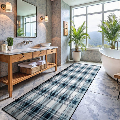 Runner Rug Washable 2x6 White Navy Blue Green Tartan Plaid Scottish Texture from Tartan Plaid Non-Slip Hallway Area Rug Indoor Outdoor Home Decor for Entryway Bathroom Kitchen Carpet Yoga Floor Mat