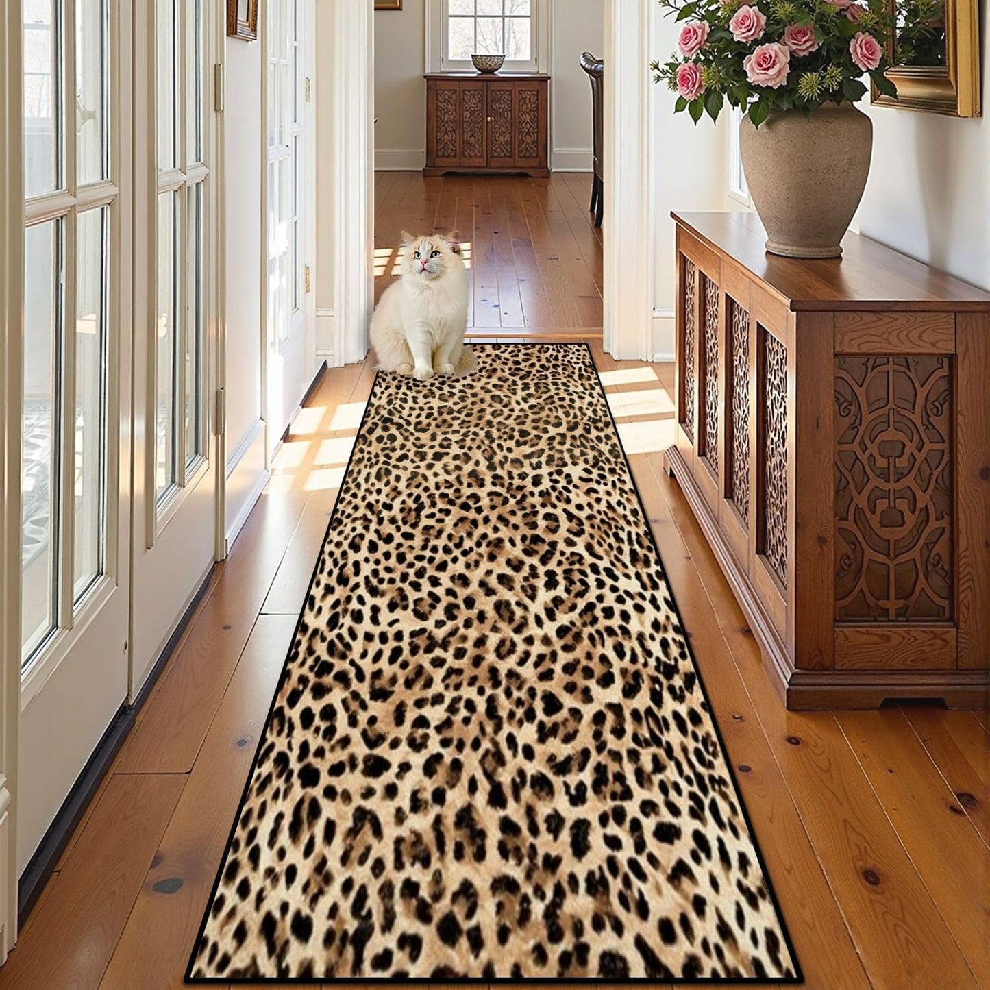 Runner Rug Washable 2x8 Leopard Print Seamless Leopard Skin Fashionable Cheetah Fur Non-Slip Hallway Area Rug Indoor Outdoor Home Decor for Entryway Bathroom Kitchen Carpet Yoga Floor Mat