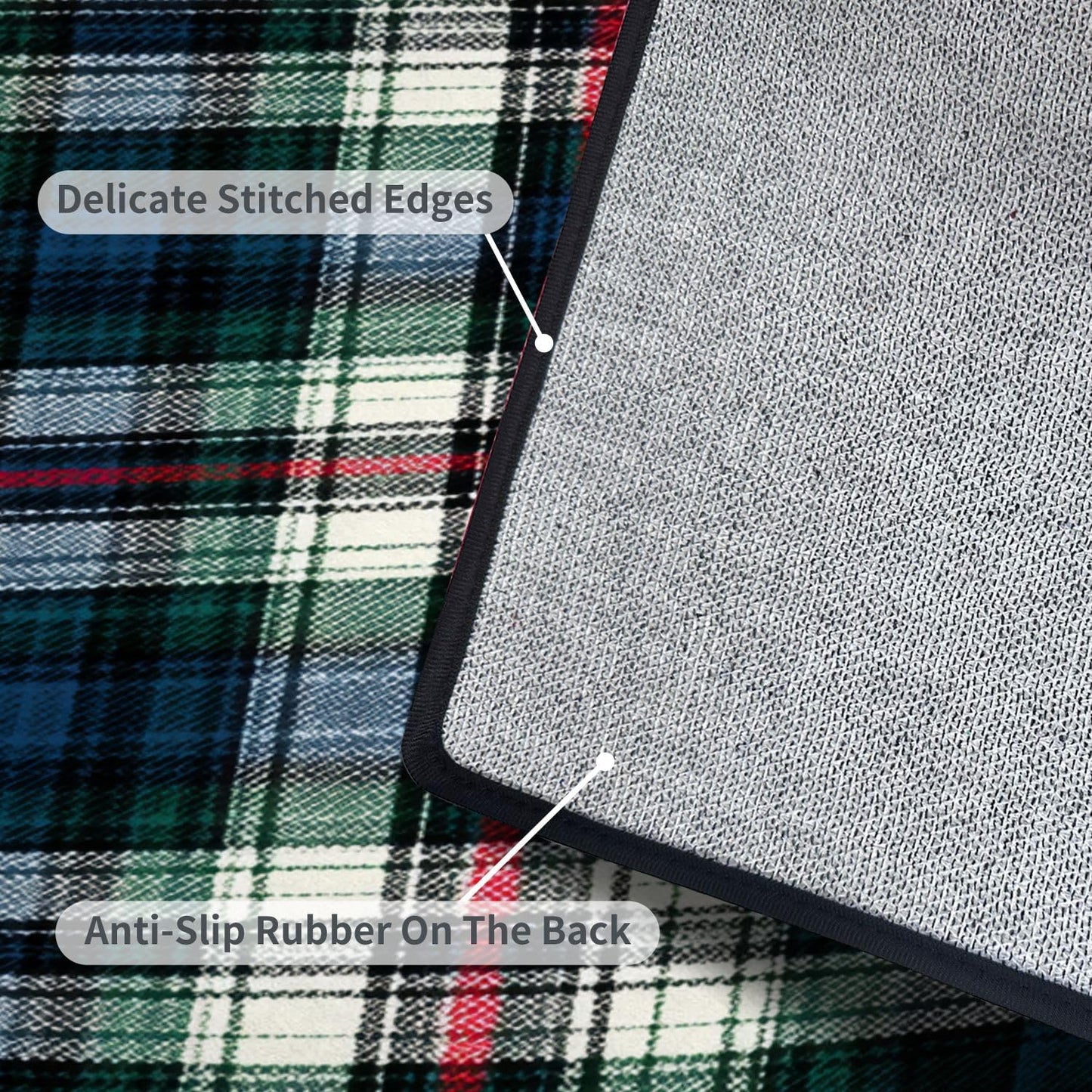 Runner Rug Washable 2x6 White Navy Blue Green Tartan Plaid Scottish Texture from Tartan Plaid Non-Slip Hallway Area Rug Indoor Outdoor Home Decor for Entryway Bathroom Kitchen Carpet Yoga Floor Mat