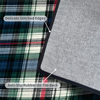 Runner Rug Washable 2x6 White Navy Blue Green Tartan Plaid Scottish Texture from Tartan Plaid Non-Slip Hallway Area Rug Indoor Outdoor Home Decor for Entryway Bathroom Kitchen Carpet Yoga Floor Mat