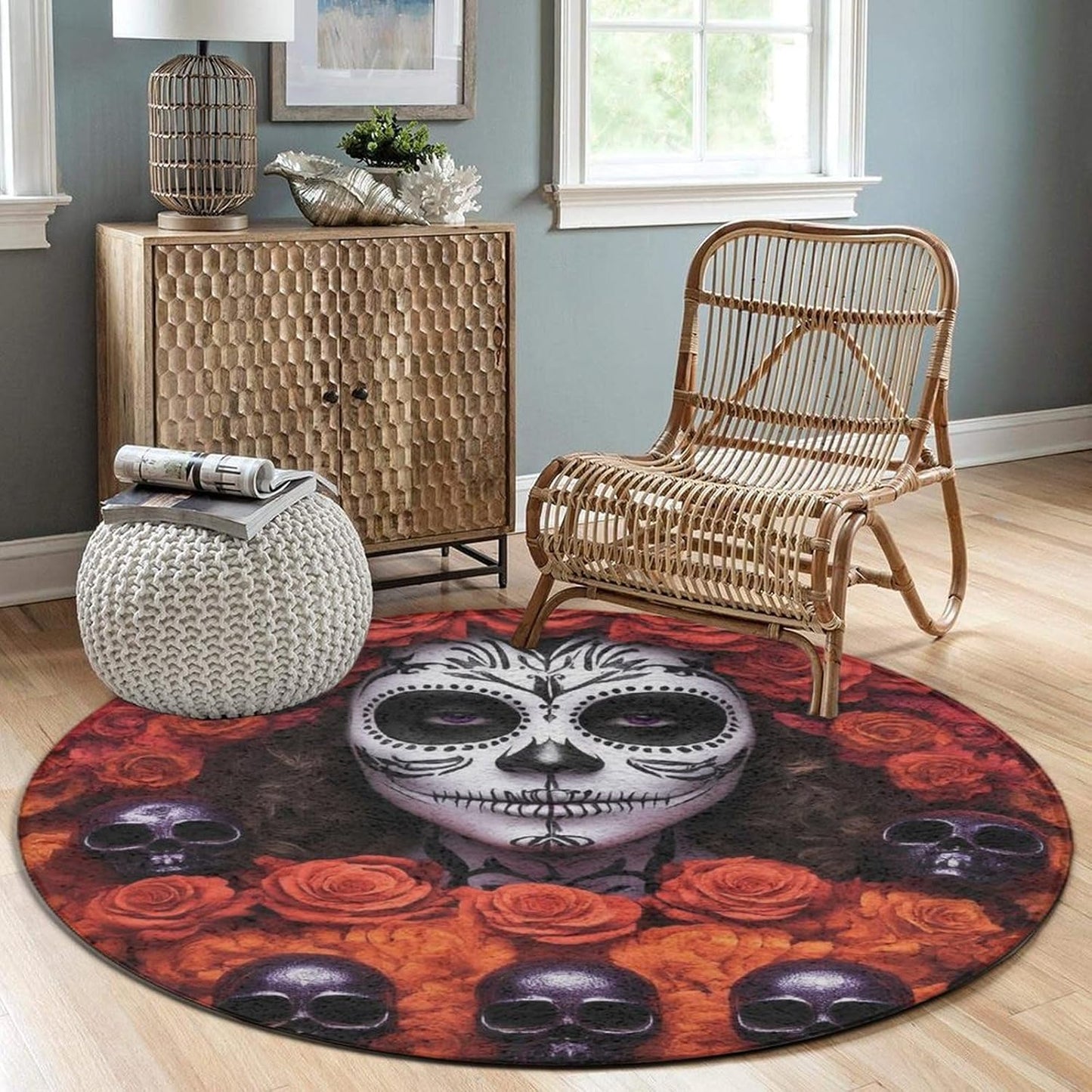 Machine Washable Modern Round Area Rug, Room Sofa Yoga Soft Round Carpet, Home Decor Non Slip Kitchen Office Circle Rug Trippy Rainbow Mushroom Tie Dye Art, 60inch