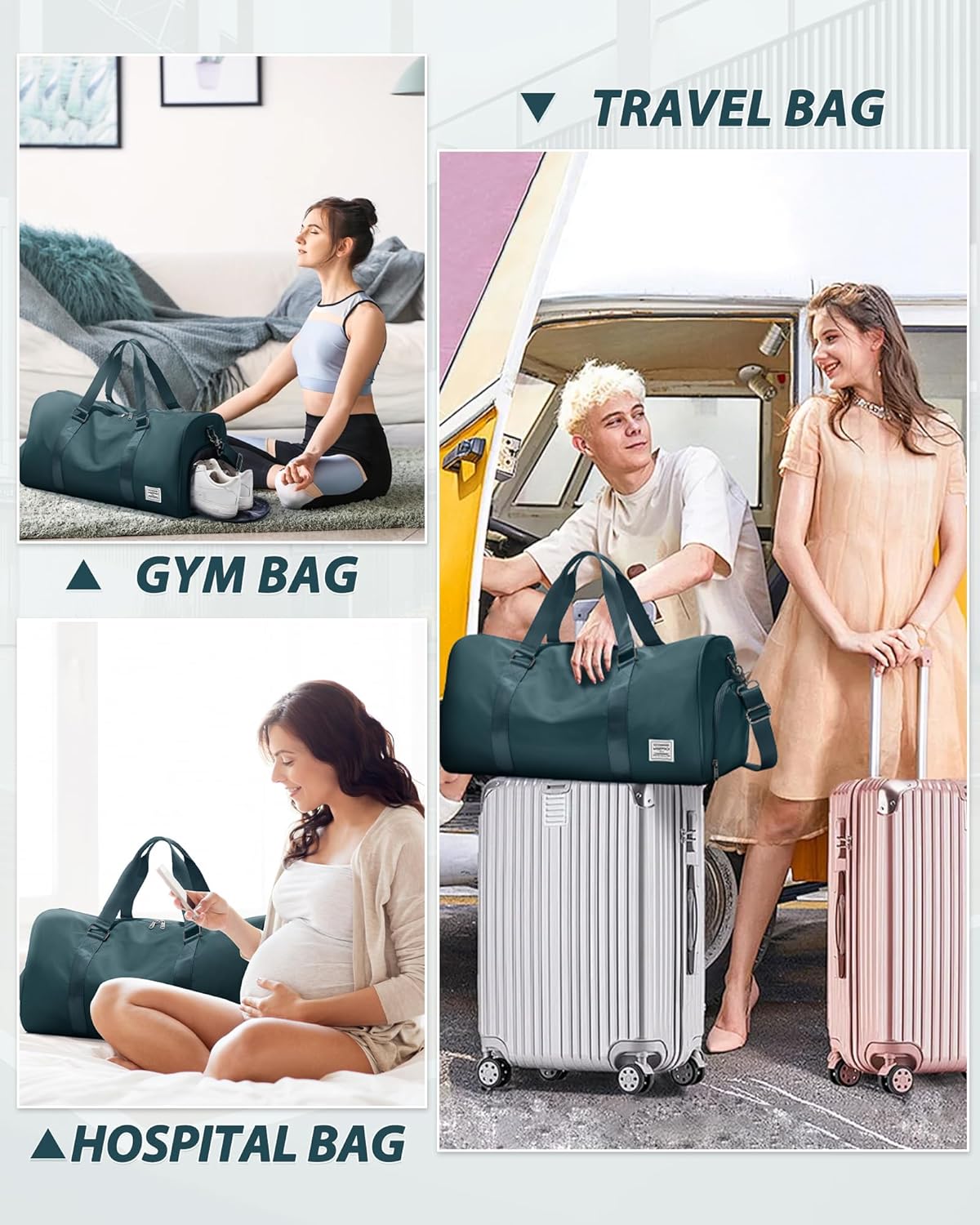 Gym Bag Womens Mens with Shoes Compartment and Wet Pocket Travel Duffel Bag for Women for Plane Sport Gym Tote Bags Swimming Yoga Waterproof Weekend Overnight Carry on Bag Hospital Holdalls - Colors B