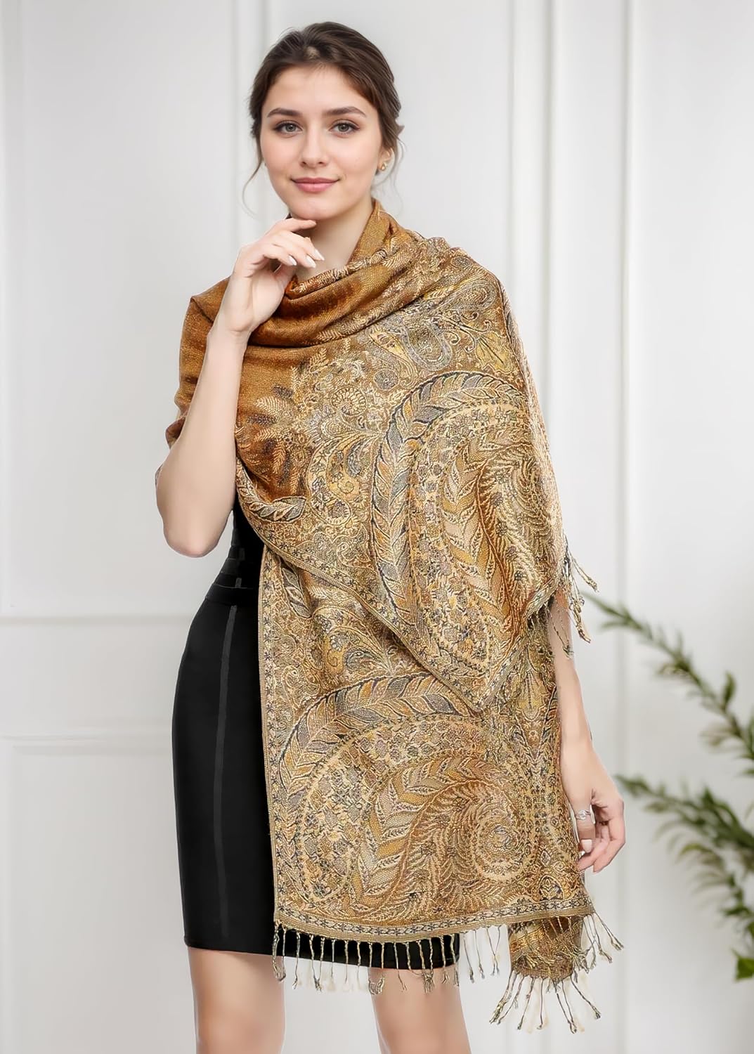 Achillea Reversible Paisley Pashmina Rave Scarf – Exotic Indian Shawls and Wraps for Evening Dresses, Festivals, All Seasons - Colors A