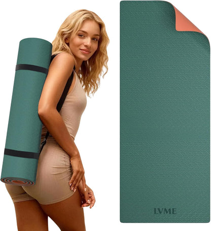 Yoga Mat Non Slip, Anti-Tear 1/4" & 2/5" Thick TPE Yoga Mats for Women and Men, a stylish and practical dual-tone yoga mat.72"x24" Exercise & Fitness Mat with Carrying Strap, Workout Mats for Yoga, Pilates and Floor Exercise