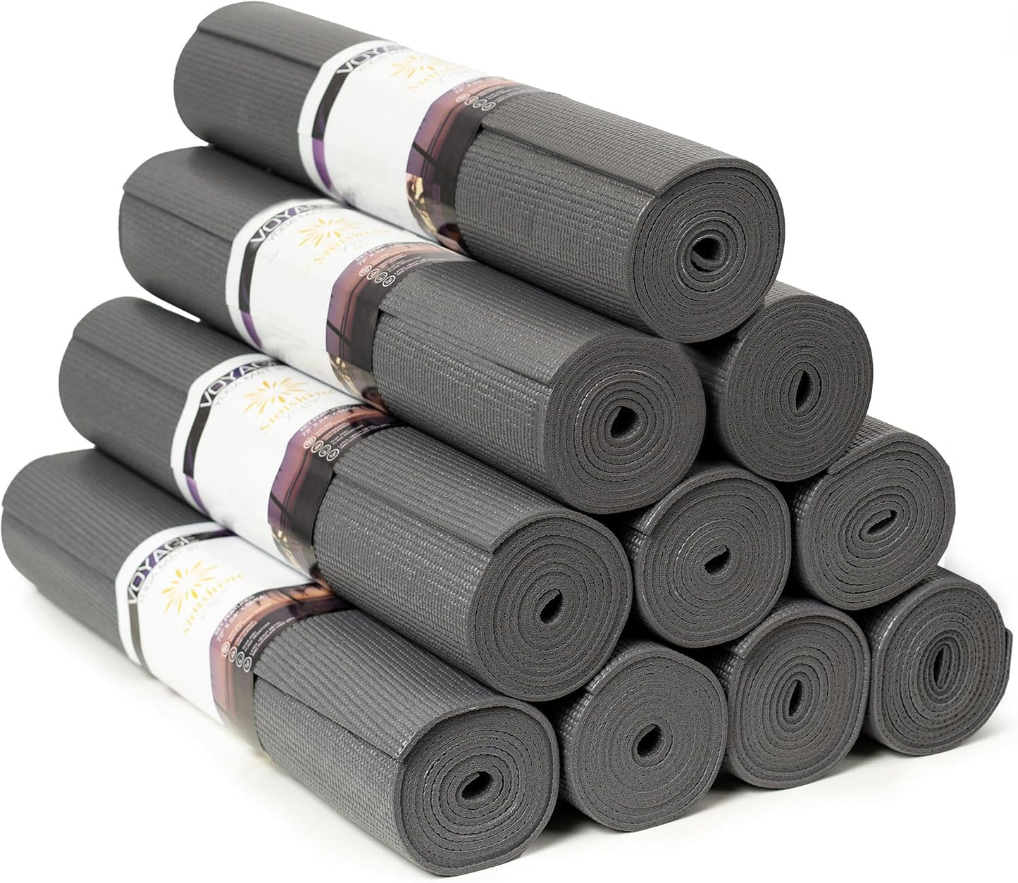 Voyage Yoga Mat, 10 Pack, 72" x 24" Professional Studio and Gym Bulk Yoga Mats, 5mm Thick, Durable, Anti-Tear, Non Slip Fitness and Exercise Mats