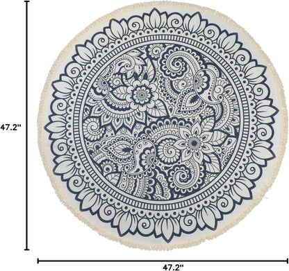 Boho Rug 5Ft Round Bedroom Carpet Circle Nonslip Farmhouse Area Rug Rustic Mandala Floor Mat for Living Room Locker Room Tassel Yoga Throw Rugs Washable Doormat, Purple
