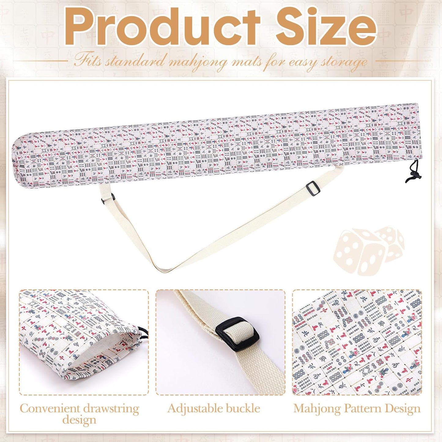 Shinylin 35 Inch Mahjong Mat Carrying Bag with Strap, Printed Drawstring Mahjong Holder Bag Outdoor Travel Canvas Storage for Board Games, Yoga Mats, Tripod