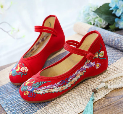 Chinese Embroidered Wedge Sandals Women's Multicolor Asian Traditional Mary Jane Ballet Yoga Shoes Rubber Sole Ethnic Style Loafers