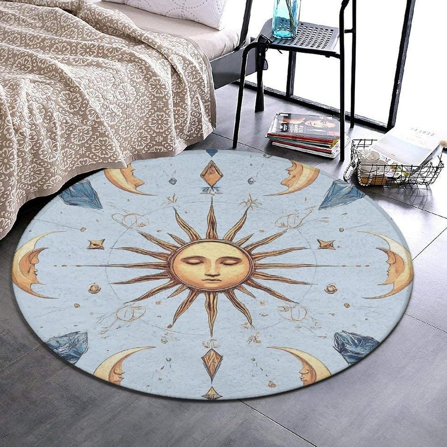 Machine Washable Modern Round Area Rug, Room Sofa Yoga Soft Round Carpet, Home Decor Non Slip Kitchen Office Circle Rug Union Jack Flag UK Mandala Art, 60inch
