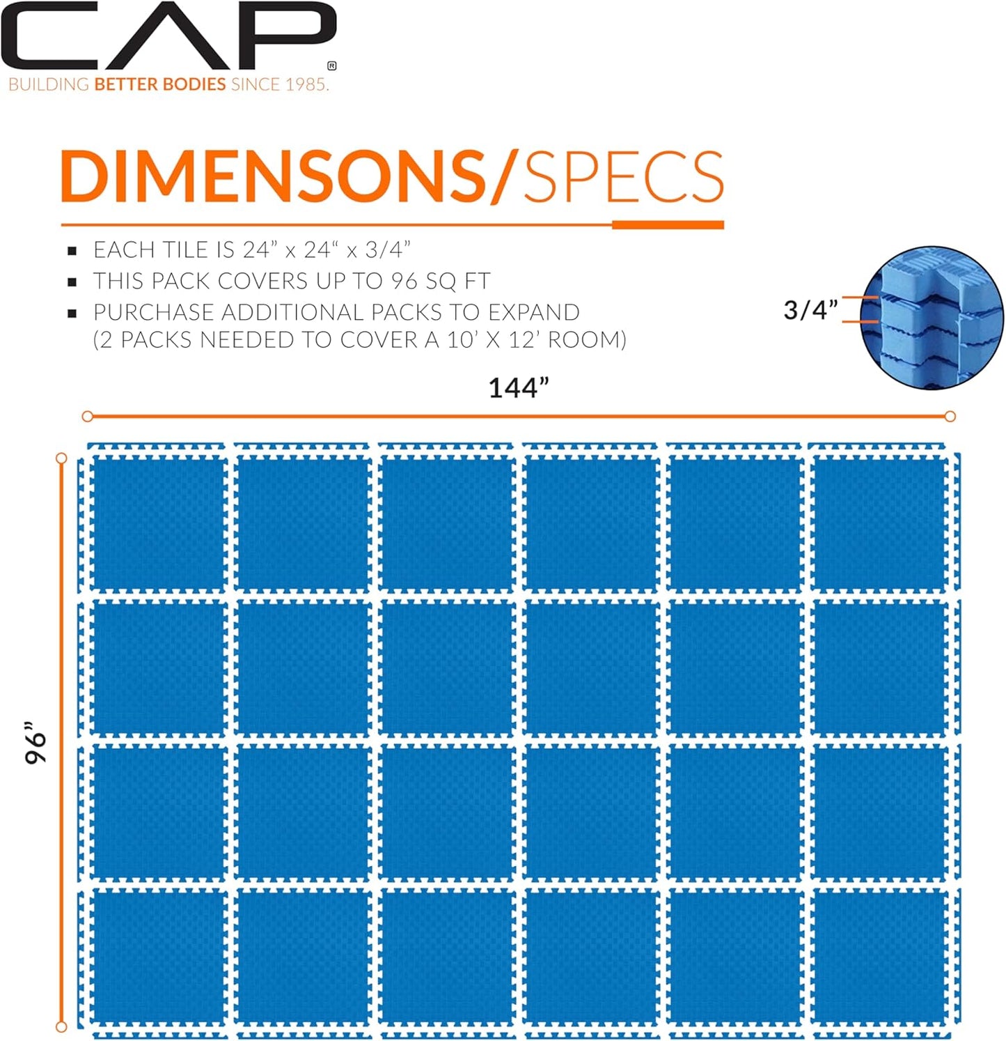 CAP Puzzle Exercise Mats | 3/4” Thick EVA Interlocking Foam Tiles for Home Gym Flooring | Multiple Options