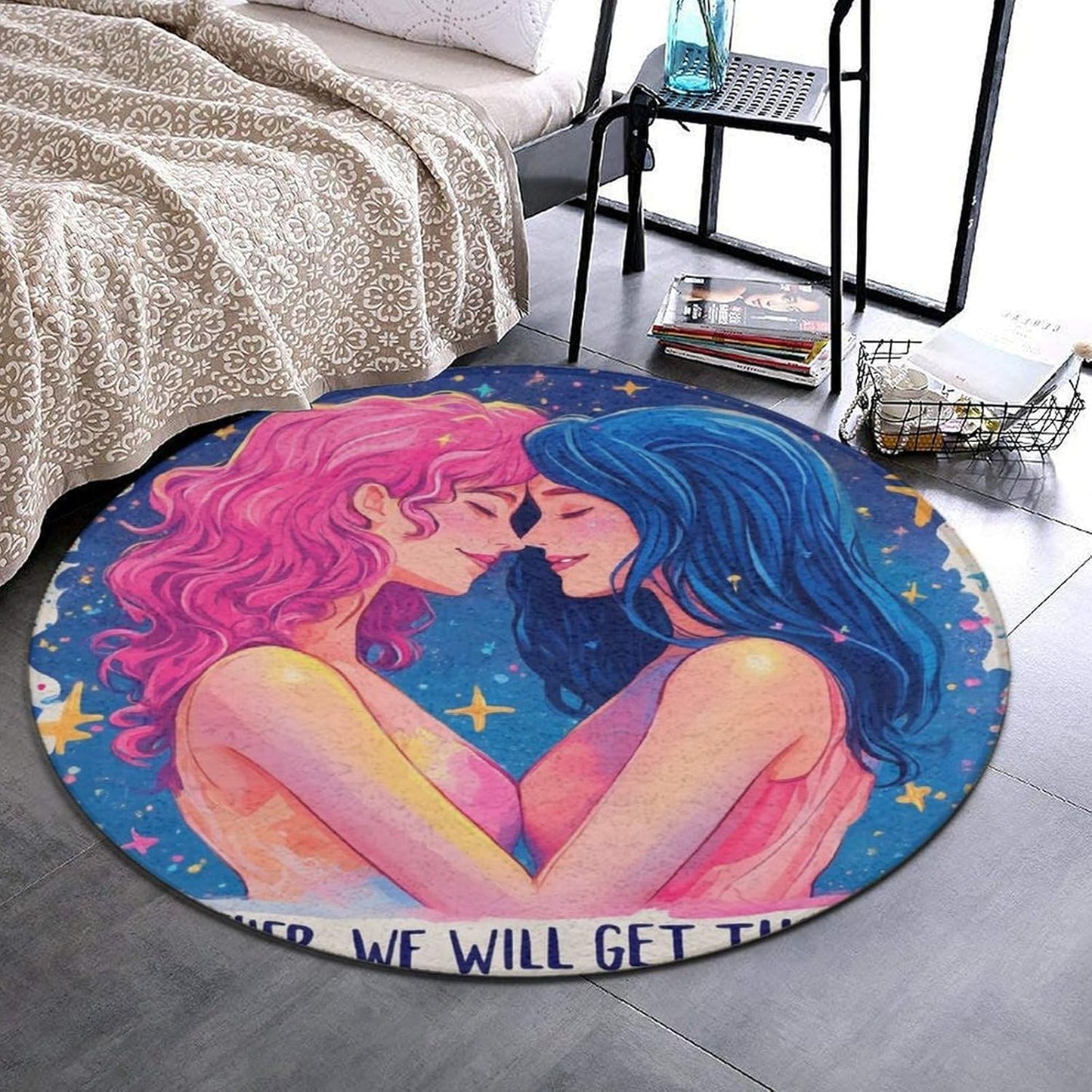 Machine Washable Modern Round Area Rug, Room Sofa Yoga Soft Round Carpet, Home Decor Non Slip Kitchen Office Circle Rug Union Jack Flag UK Mandala Art, 60inch