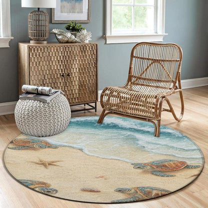 Room Sofa Yoga Soft Round Carpet, Home Decor Non Slip Kitchen Office Circle Rug, Machine Washable Modern Round Area Rug Beach Turtles, 60inch